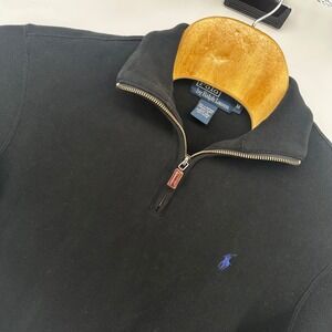 Polo Ralph Lauren Mens Medium 1/4 Zip Pullover Long Sleeve Black Cotton Sweater